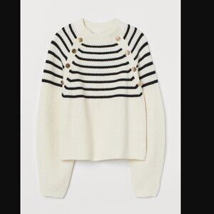 NWT H&M Striped Crew Neck Knit with Gold Button Detailing